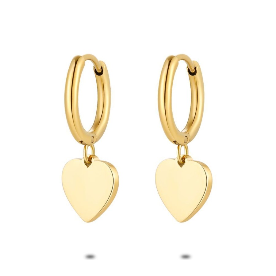 Women Twice As Nice | Gold Coloured Stainless Steel Earrings, Hoop, Heart