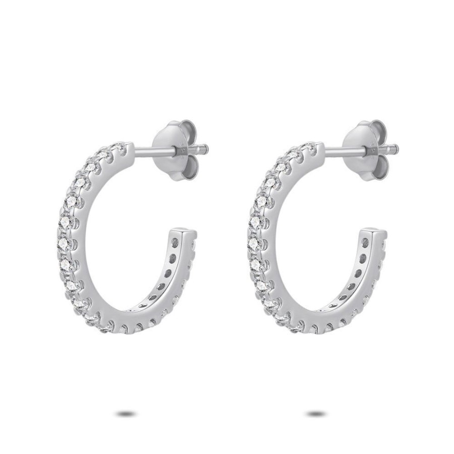 Women Twice As Nice | Silver Earrings, Half Open Hoop, Zirconia, 20 Mm