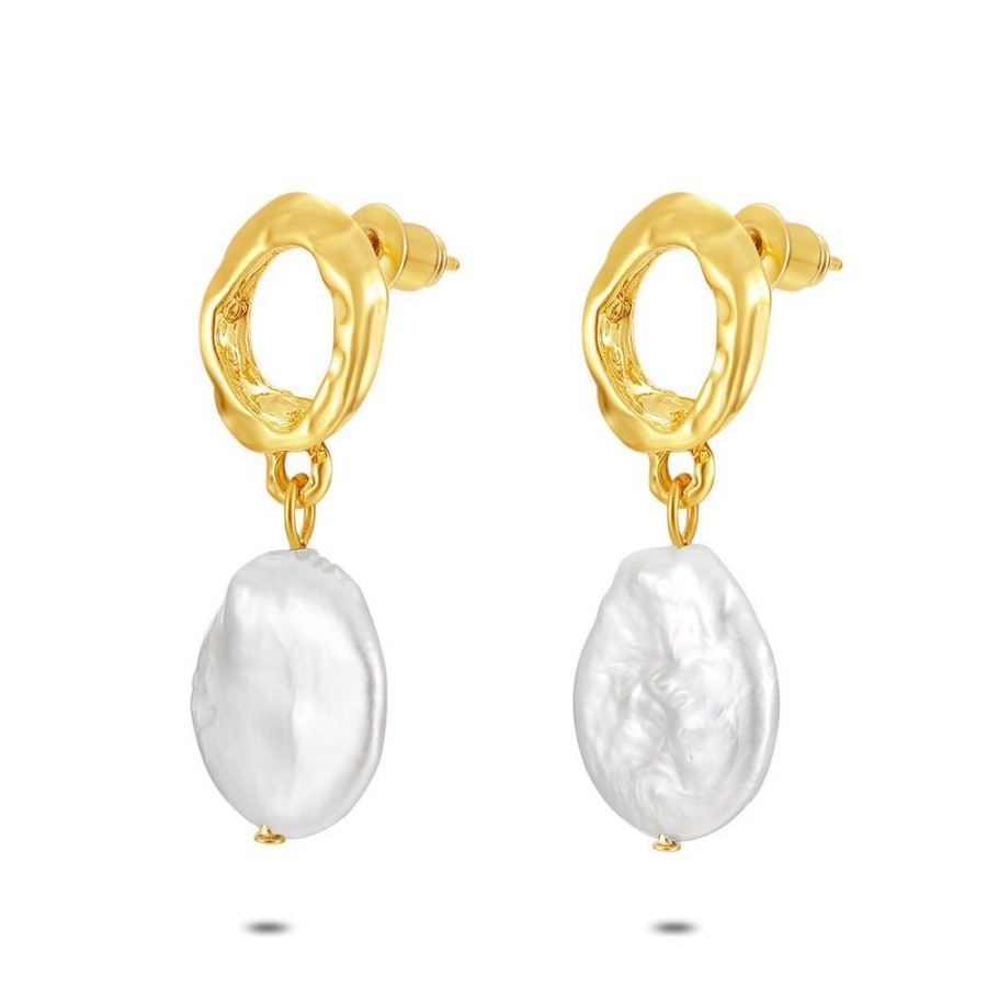 Women Twice As Nice | High Fashion Earrings, Open Oval, Flat Pearl