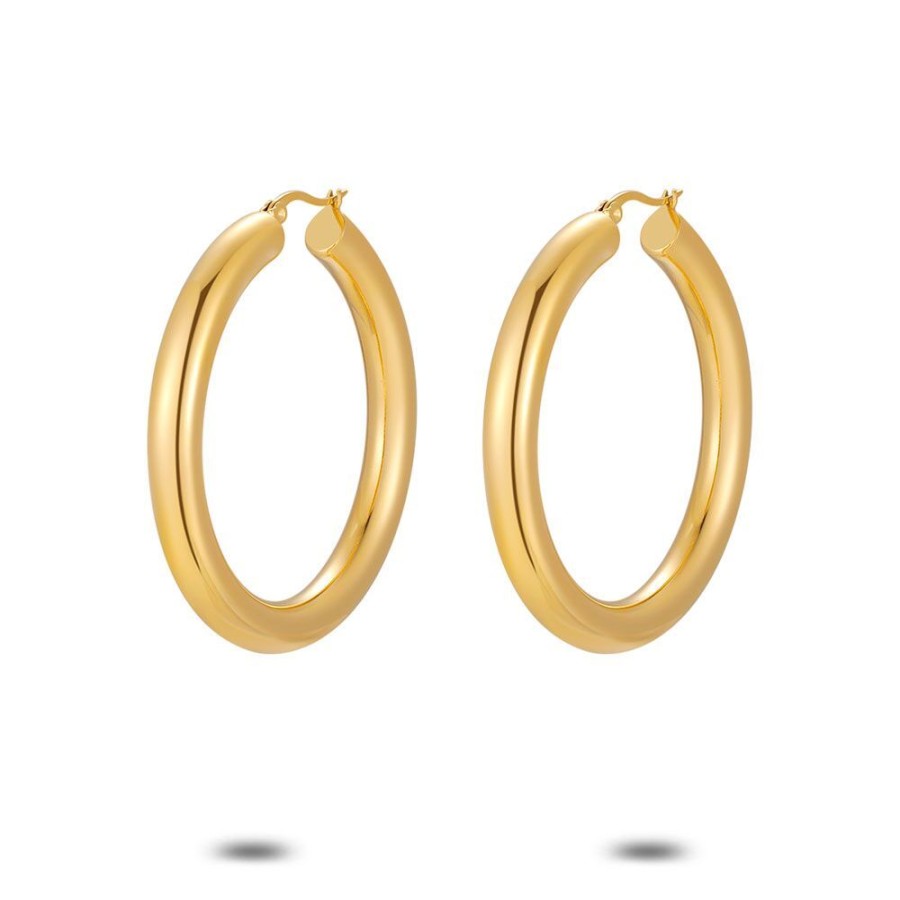 Women Twice As Nice | Gold Coloured Stainless Steel Earrings, Hoop, 5 Cm